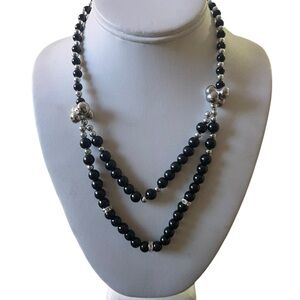 Mar Y Sol Black Beaded Double-Strand Necklace with Silver Accents